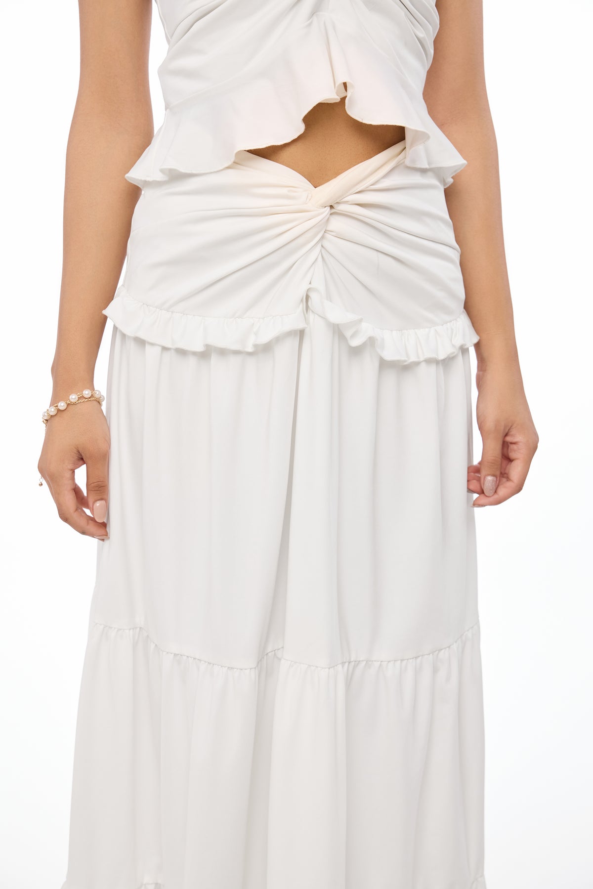 Ivory Muse Ruched Maxi Skirt