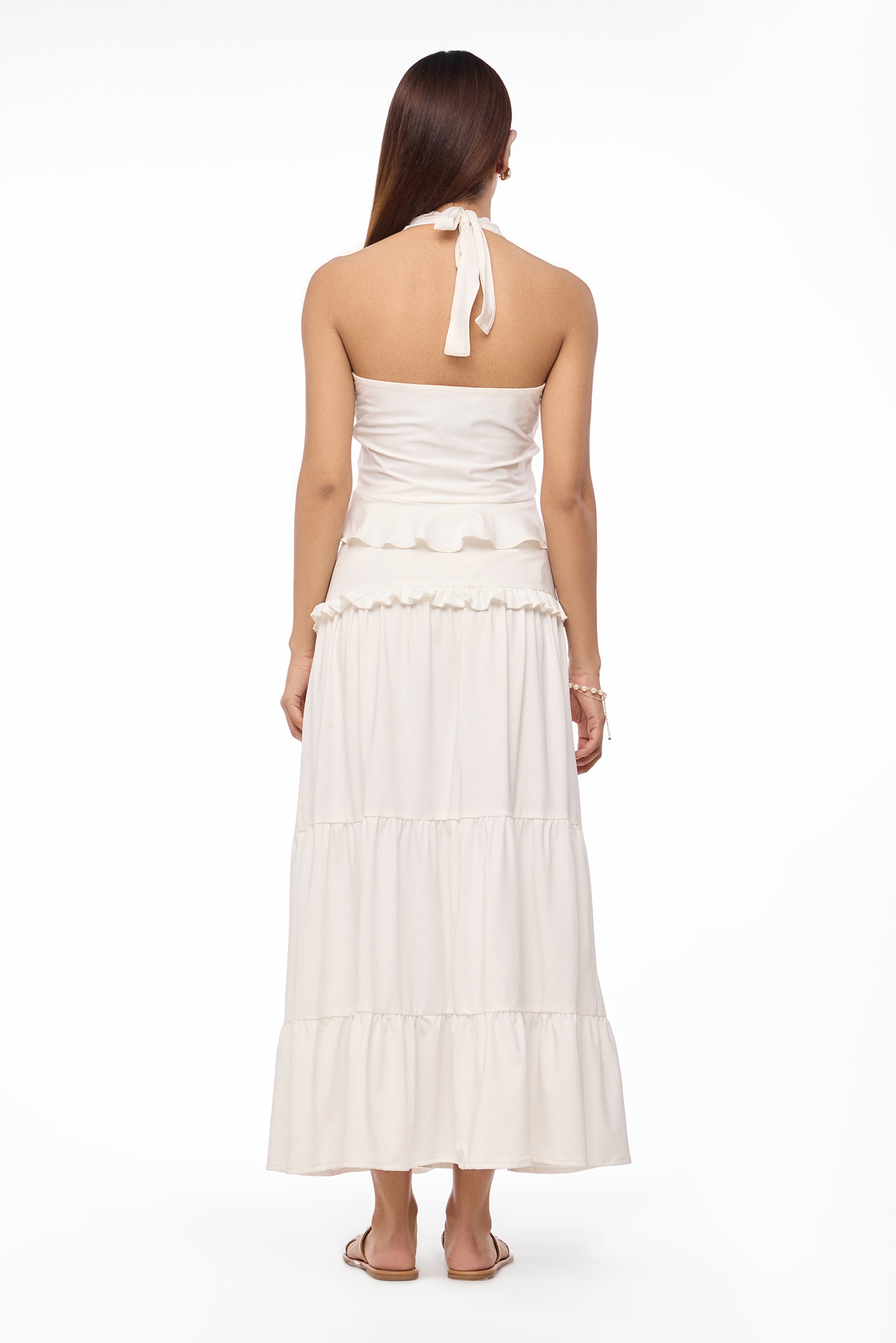 Ivory Muse Ruched Maxi Skirt