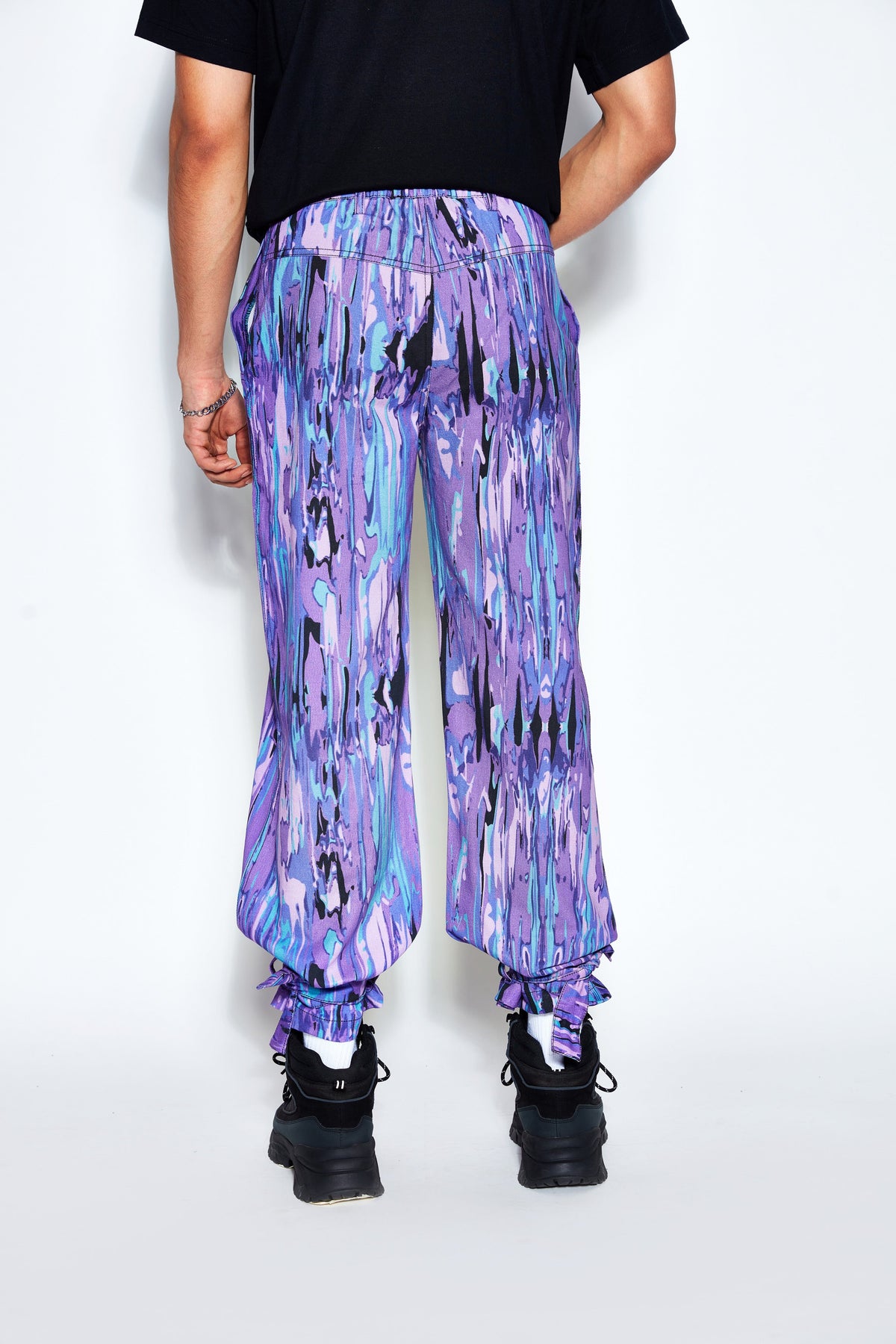 Abstract Print Twill Pants- Purple