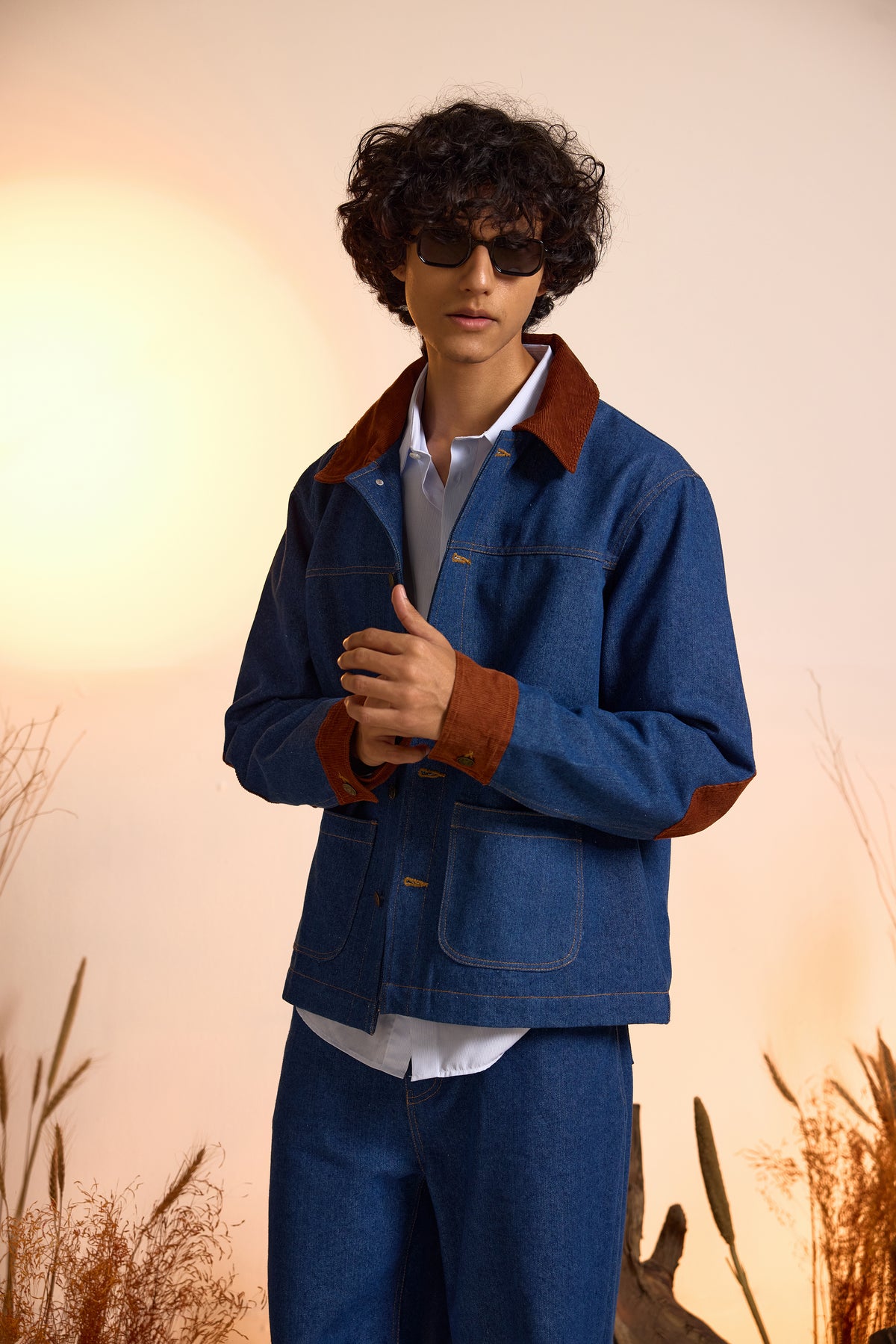 Vintage Inspired Contrast Jacket & Jeans Set-Men