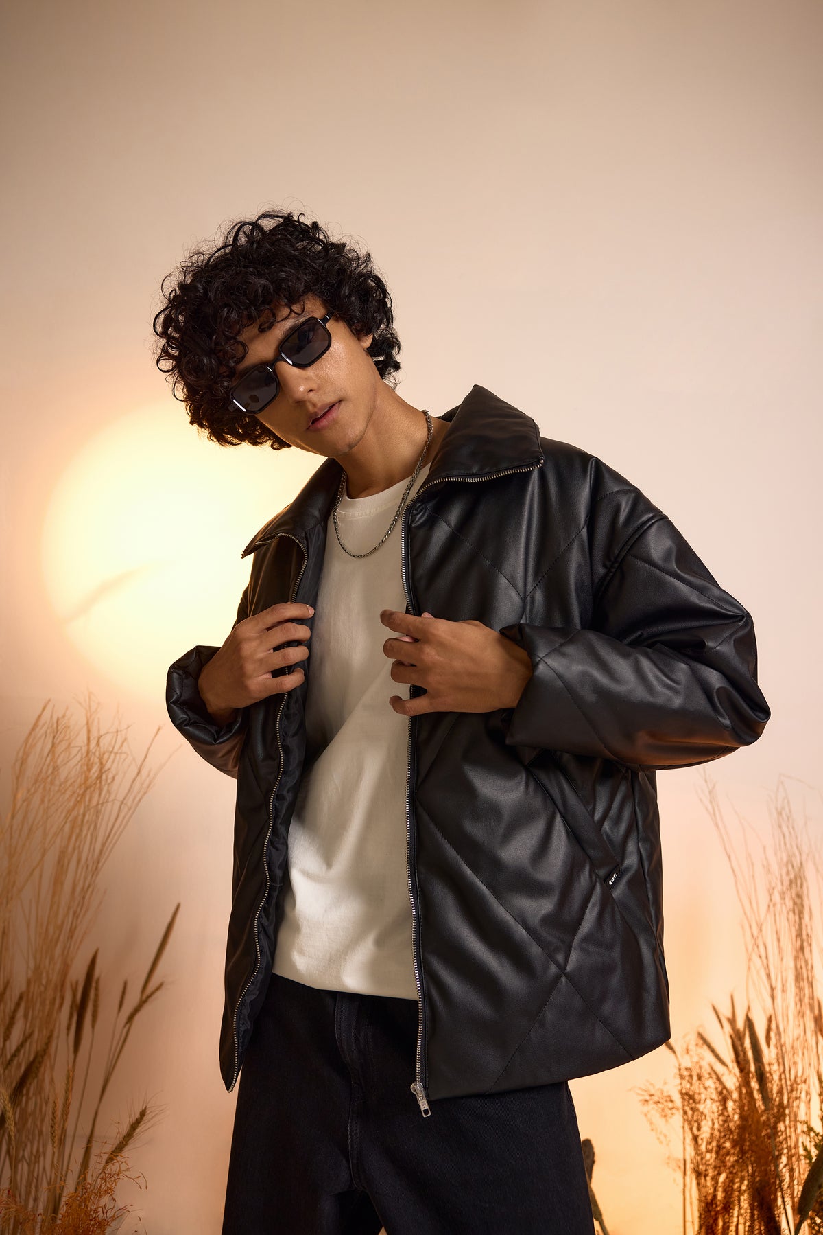 Faux Leather Oversized Puffer Jacket-Men