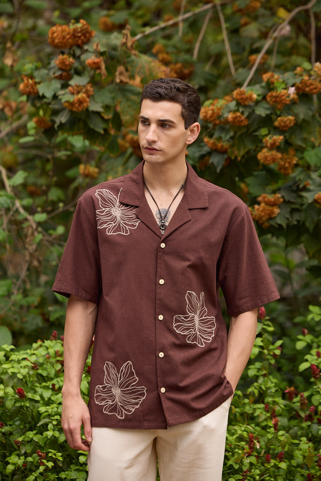 Earthy Brown Embroidered Shirt
