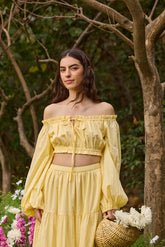 Butter Yellow Off-Shoulder Crop Top