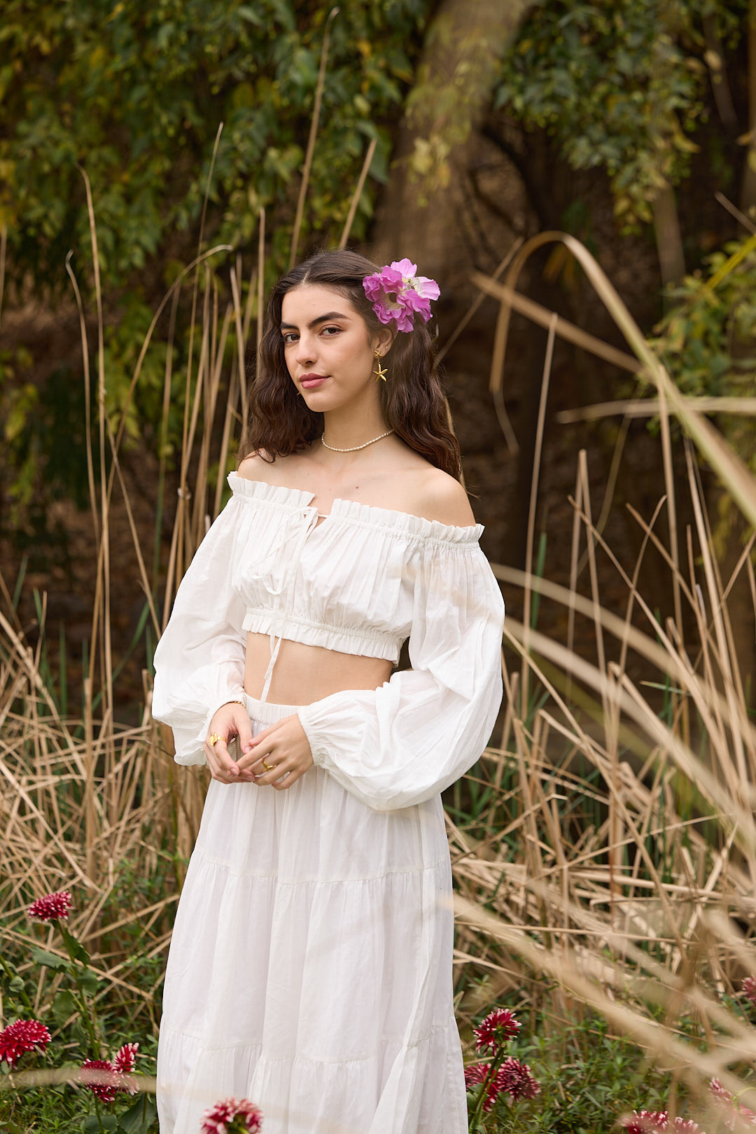 White Off-Shoulder Co-ord Set