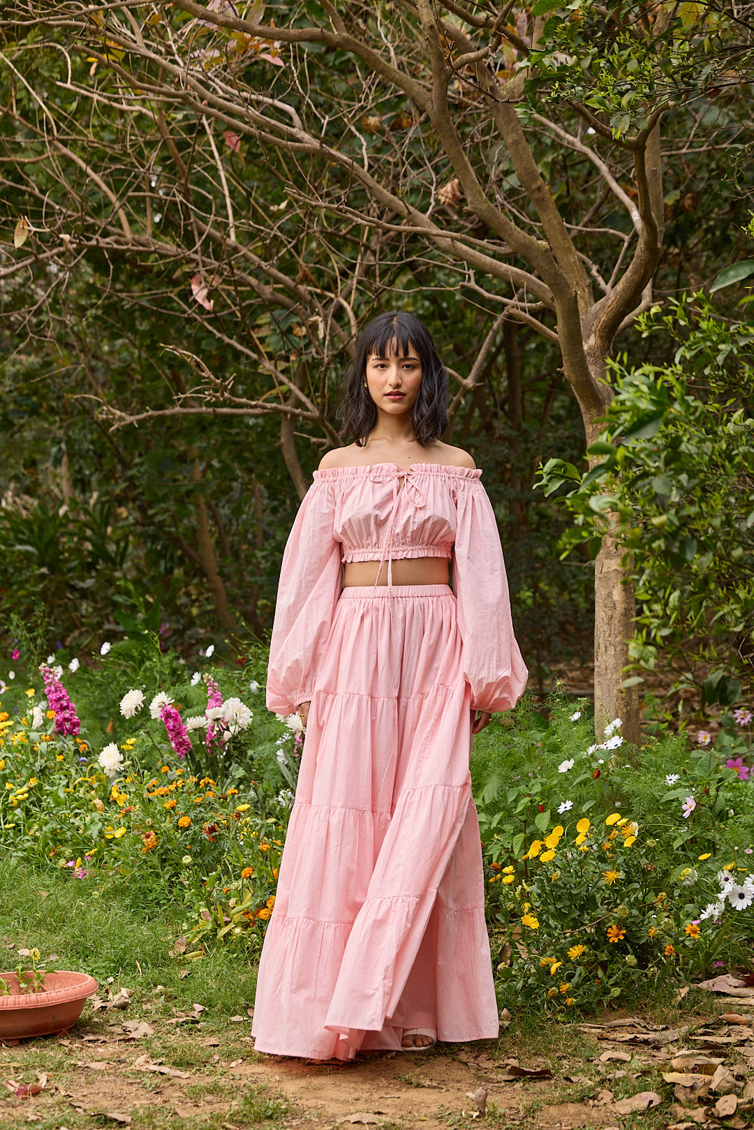 Pink Tiered Maxi Skirt