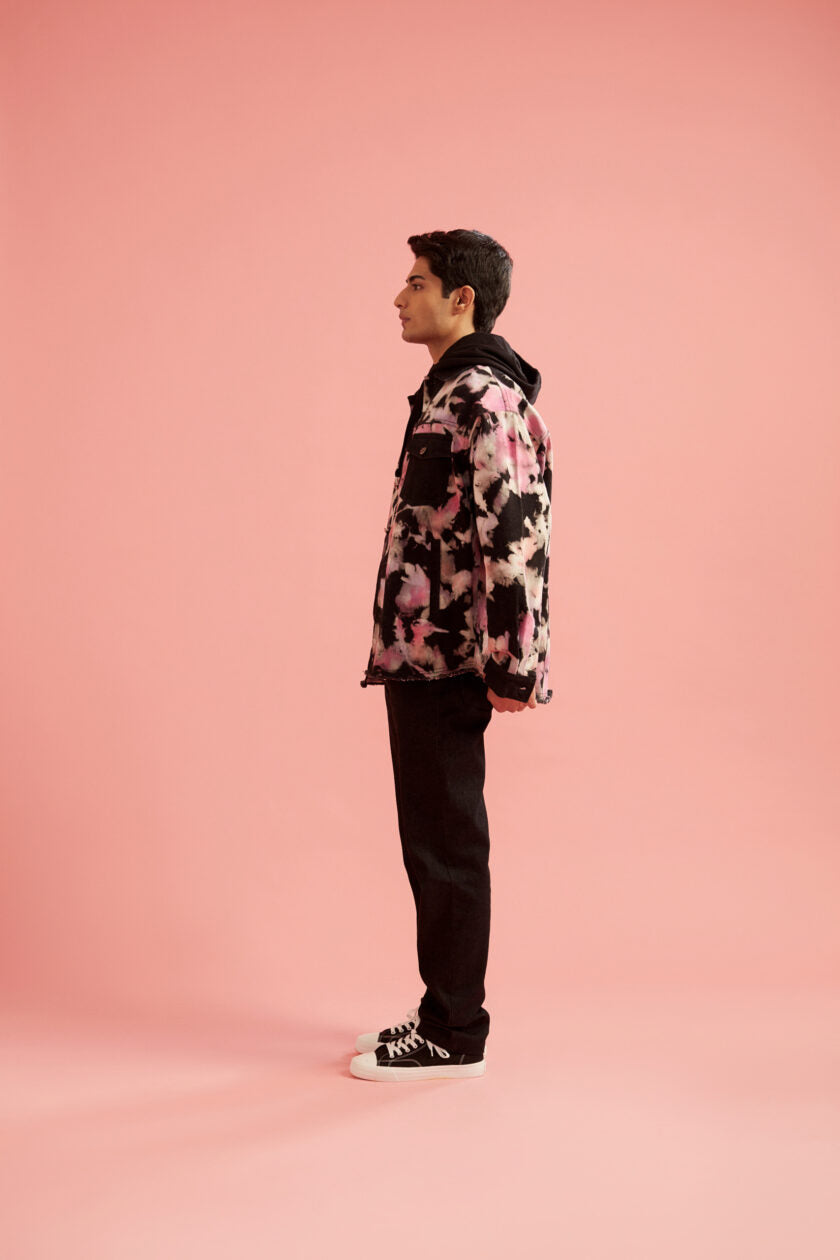 Pink and Black Tie-Dye Effect Oversized Jacket