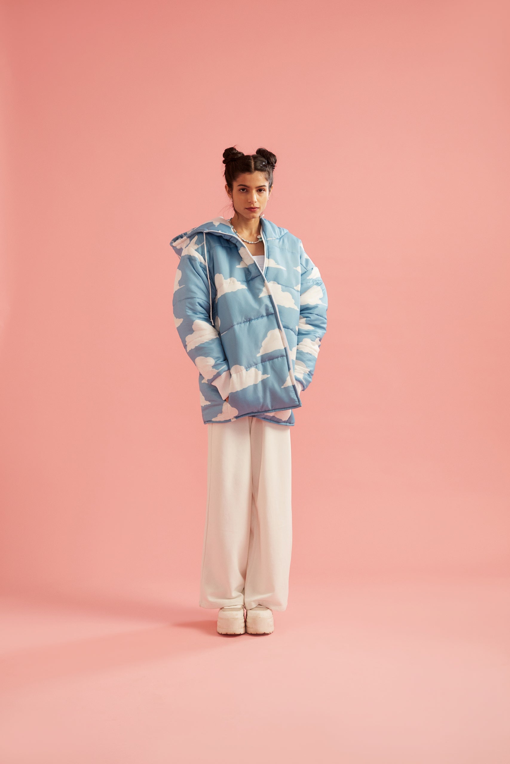Cloud Print Puffer Jacket with Hood