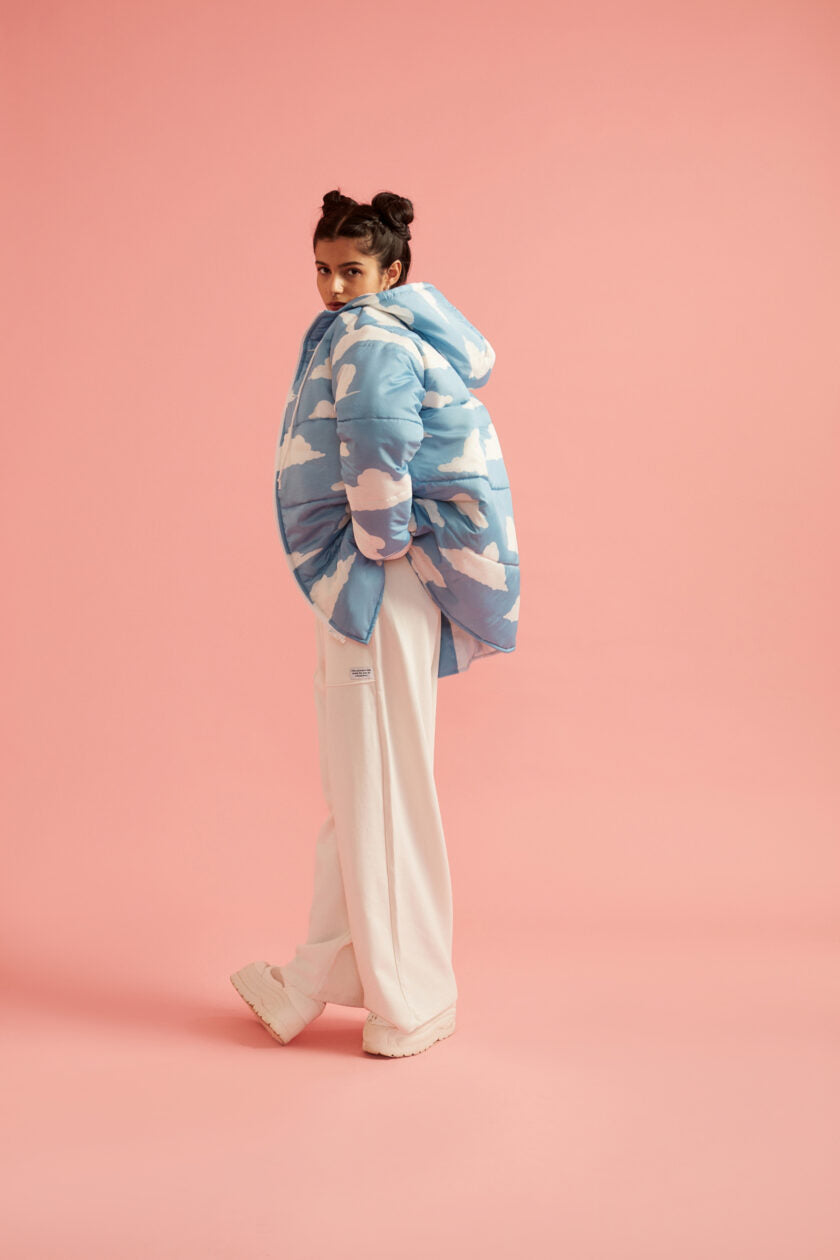 Cloud Print Puffer Jacket with Hood
