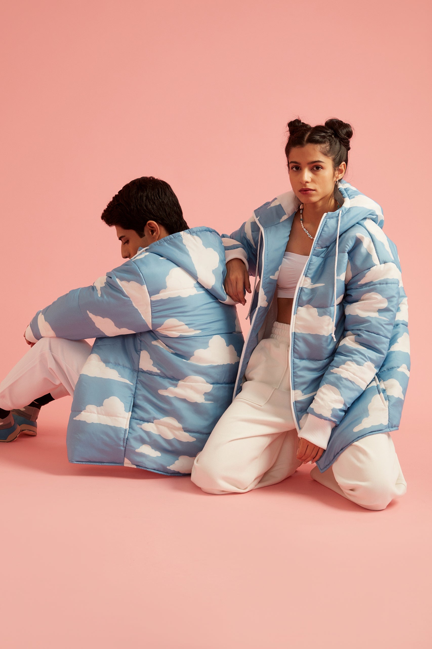 Cloud Print Puffer Jacket with Hood