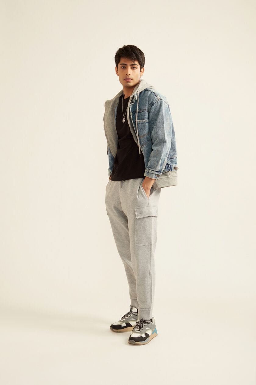 Denim Jacket with Grey Hoodie
