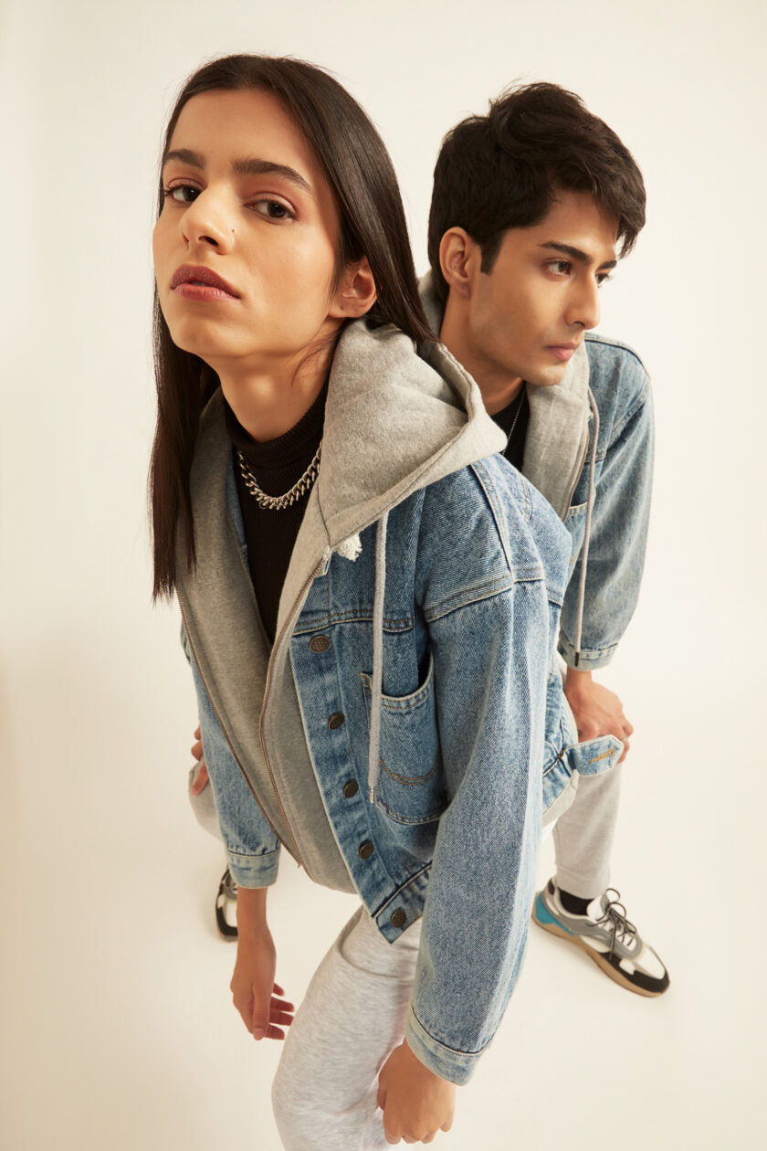 Denim Jacket with Grey Hoodie