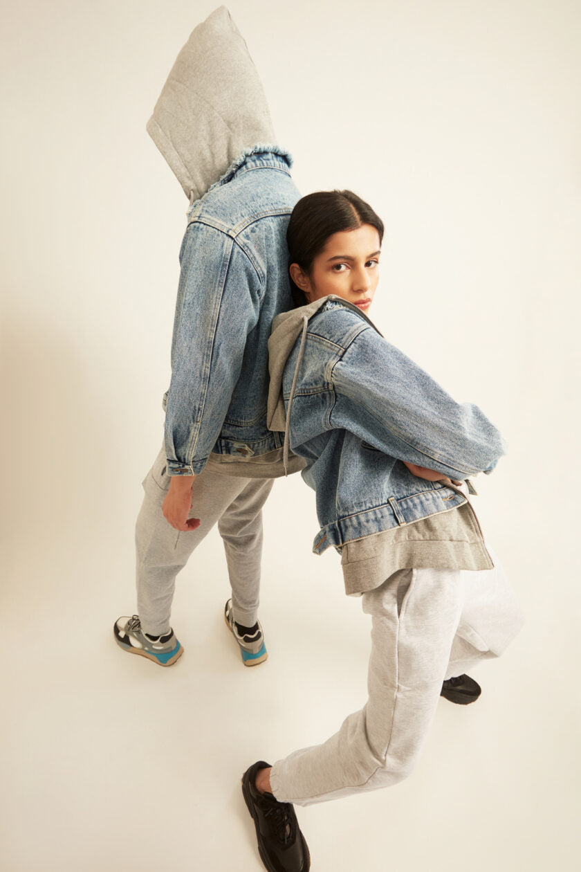 Denim Jacket with Grey Hoodie