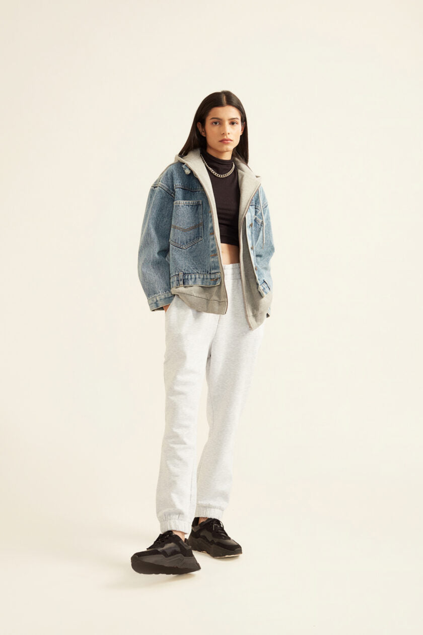 fashion denim jacket with hoodie