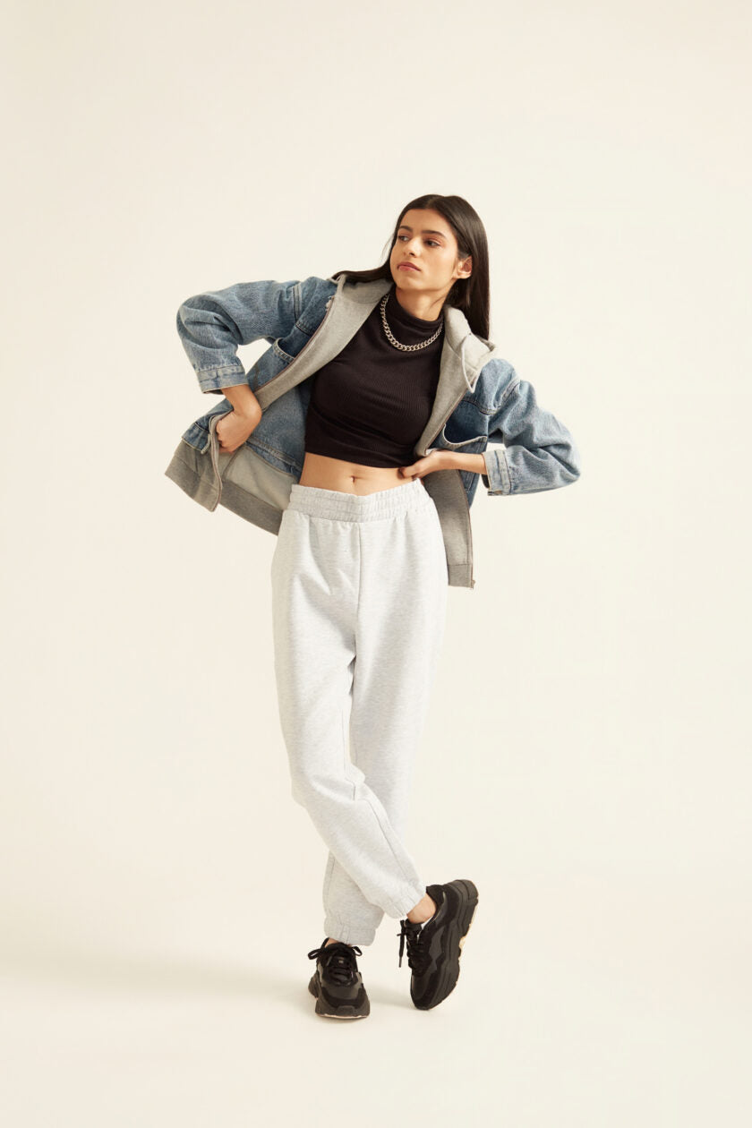 Denim Jacket with Grey Hoodie