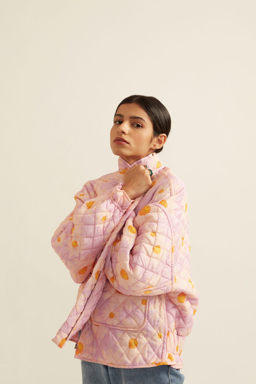 Lilac Floral Print Quilted Jacket