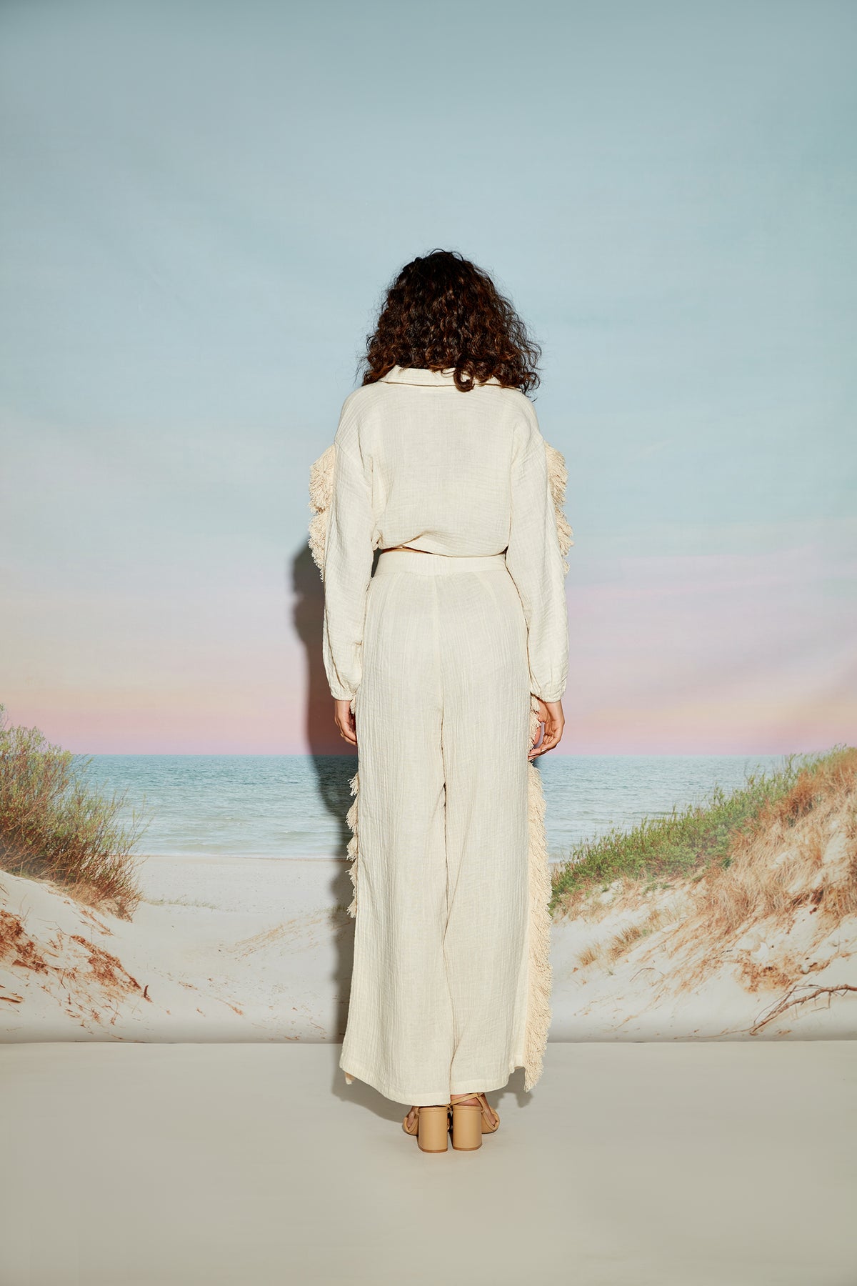 Fringe Lace Crop Shirt and Pant Set