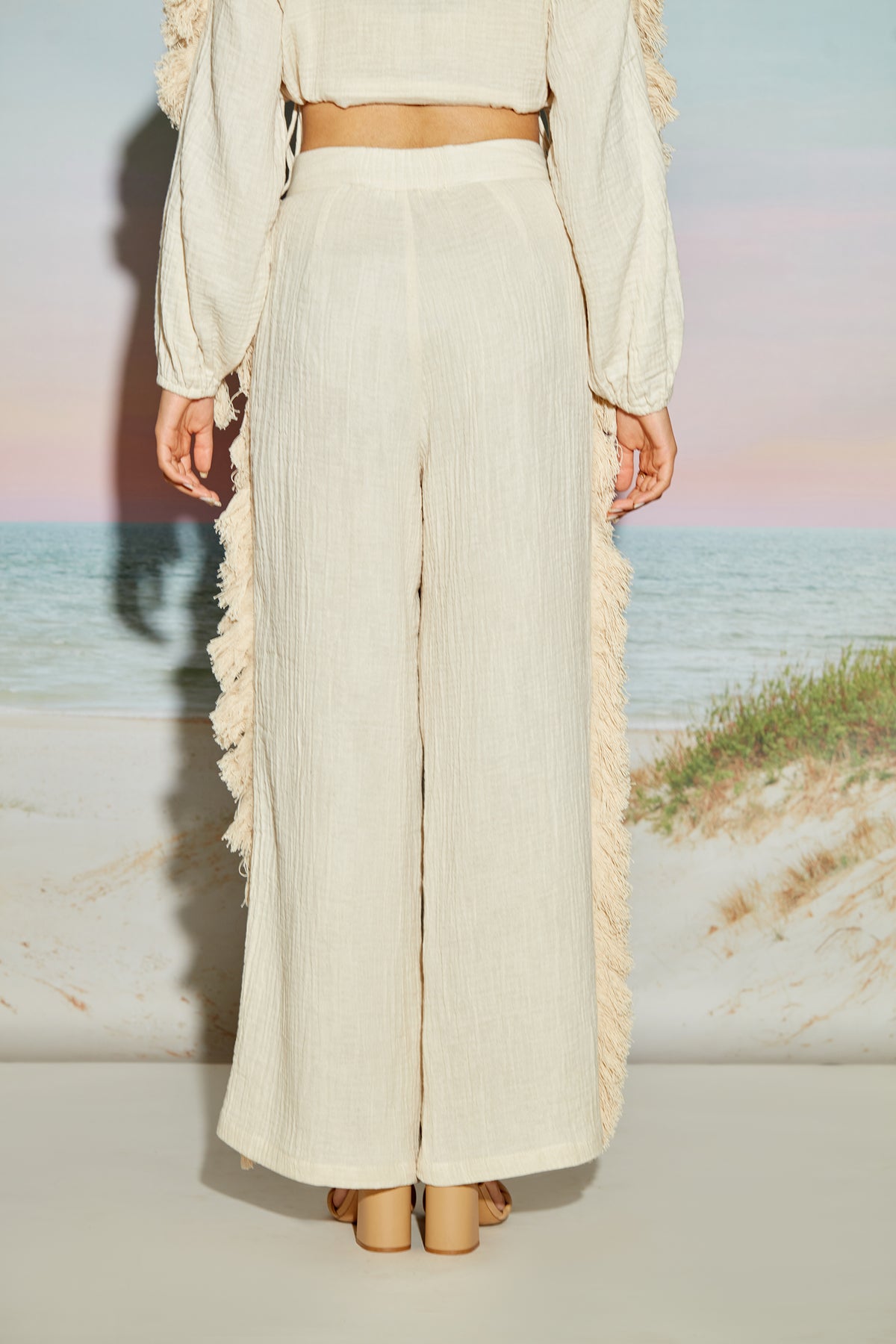 Fringe Lace Crop Shirt and Pant Set