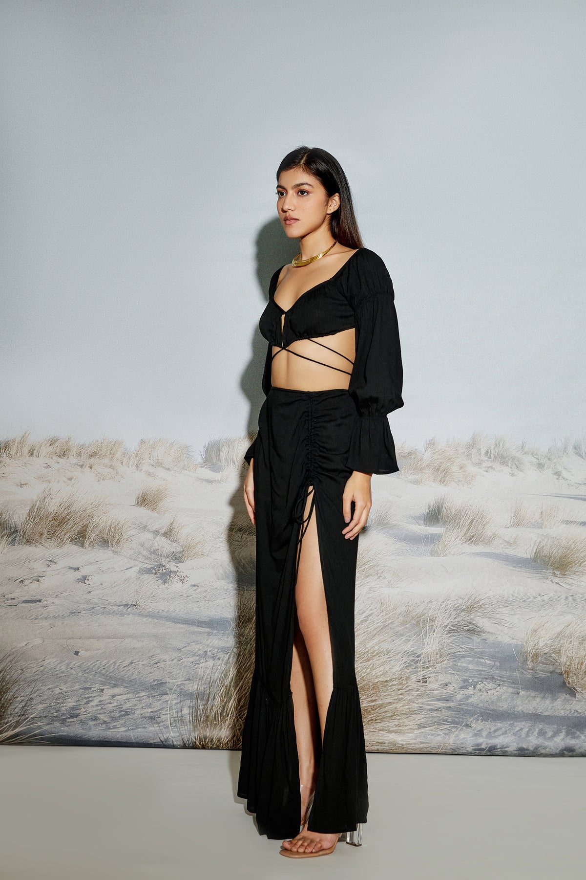Off Shoulder Crop Top and Maxi Skirt Set