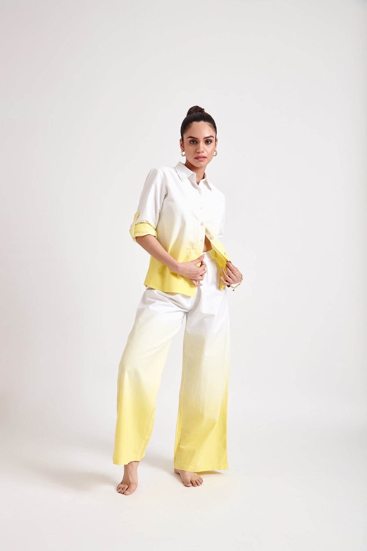 Yellow Ombre oversized Shirt and Trouser Set