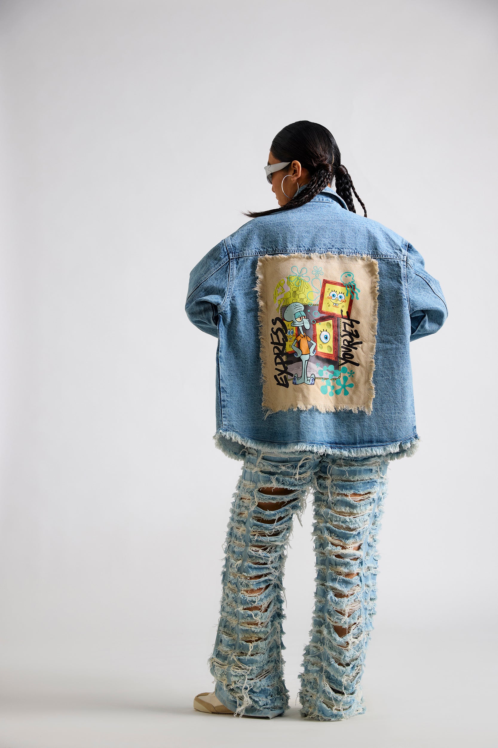 Spongebob:Express Yourself Printed Canvas Oversized Denim Jacket