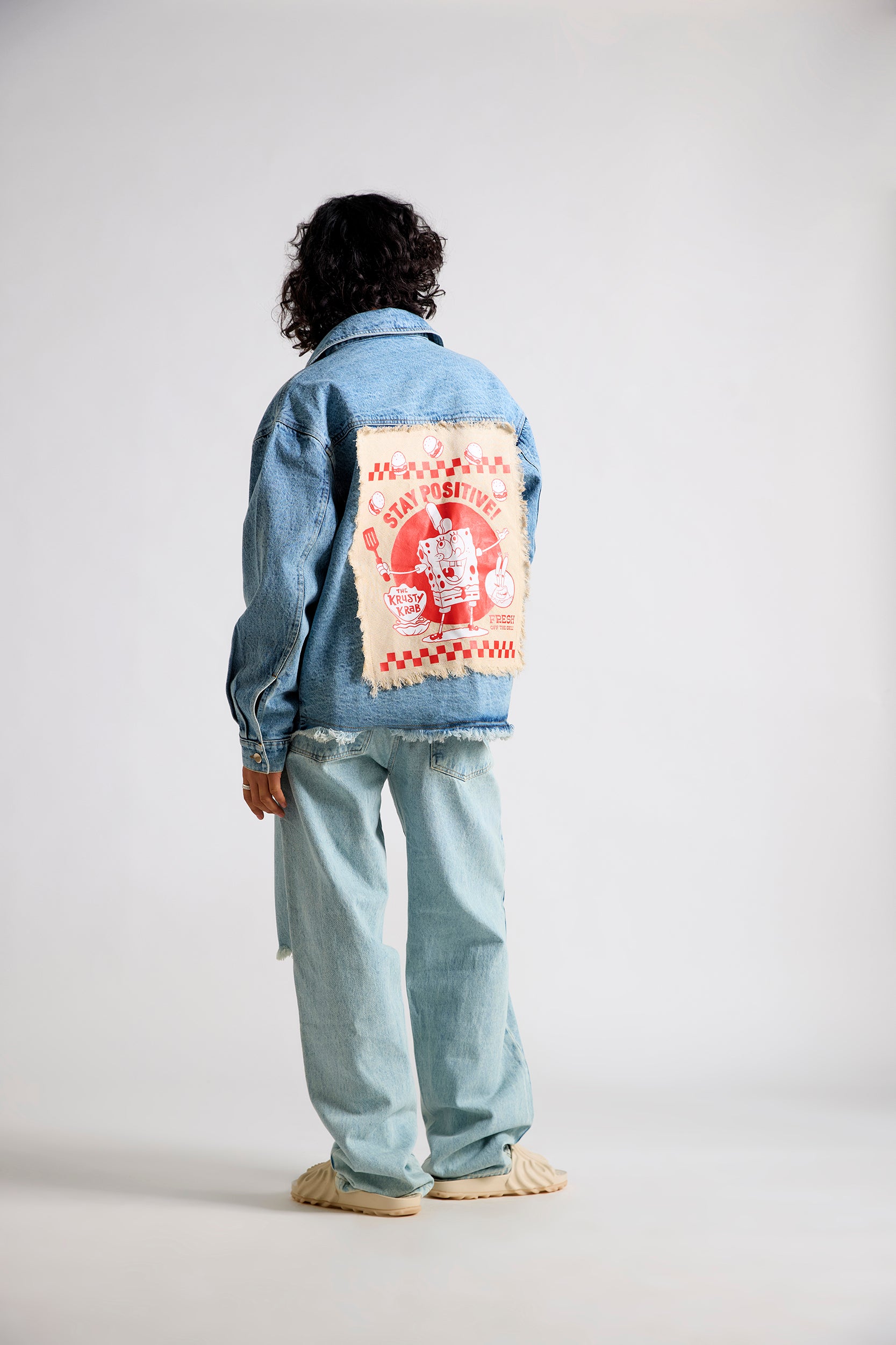 Spongebob:Stay Positive Canvas Men's Oversized Denim Jacket