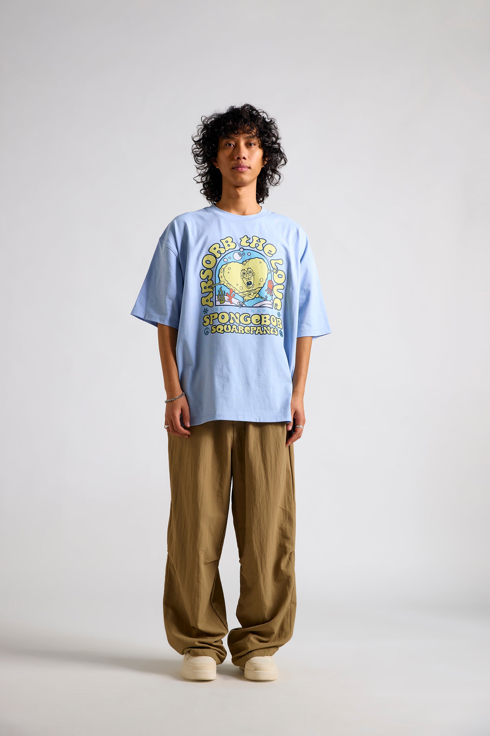 Spongebob: Absorb the Love Men's Oversized T-shirt-Blue