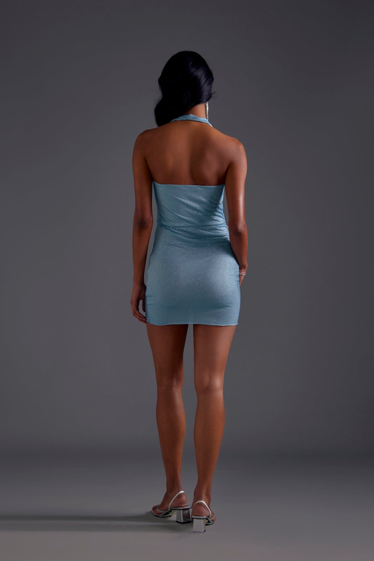 Blue Stone Pressed Cowl Dress