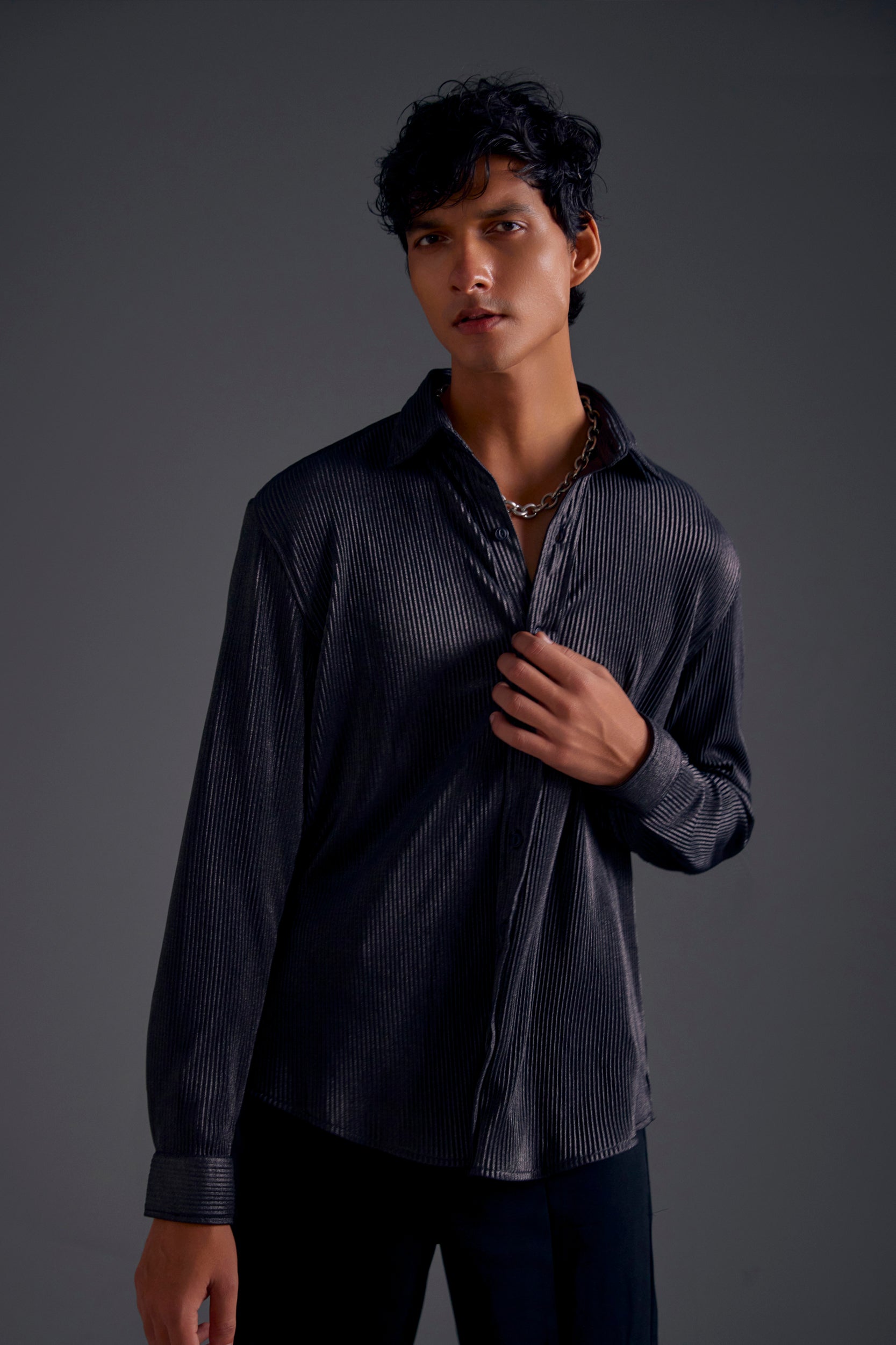 Metallic Pleated Shirt