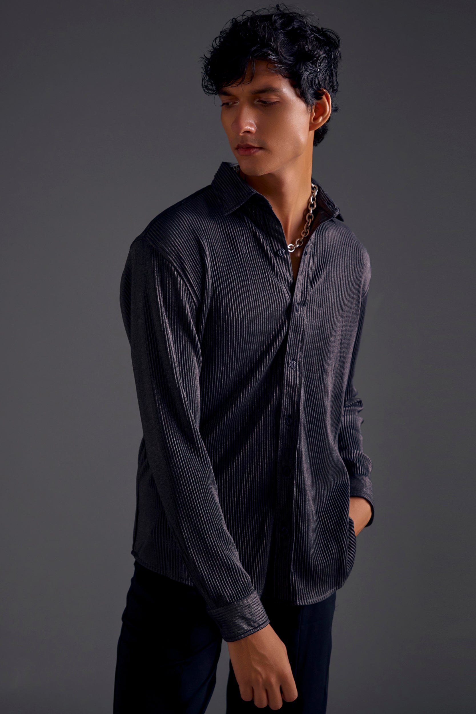 Metallic Pleated Shirt