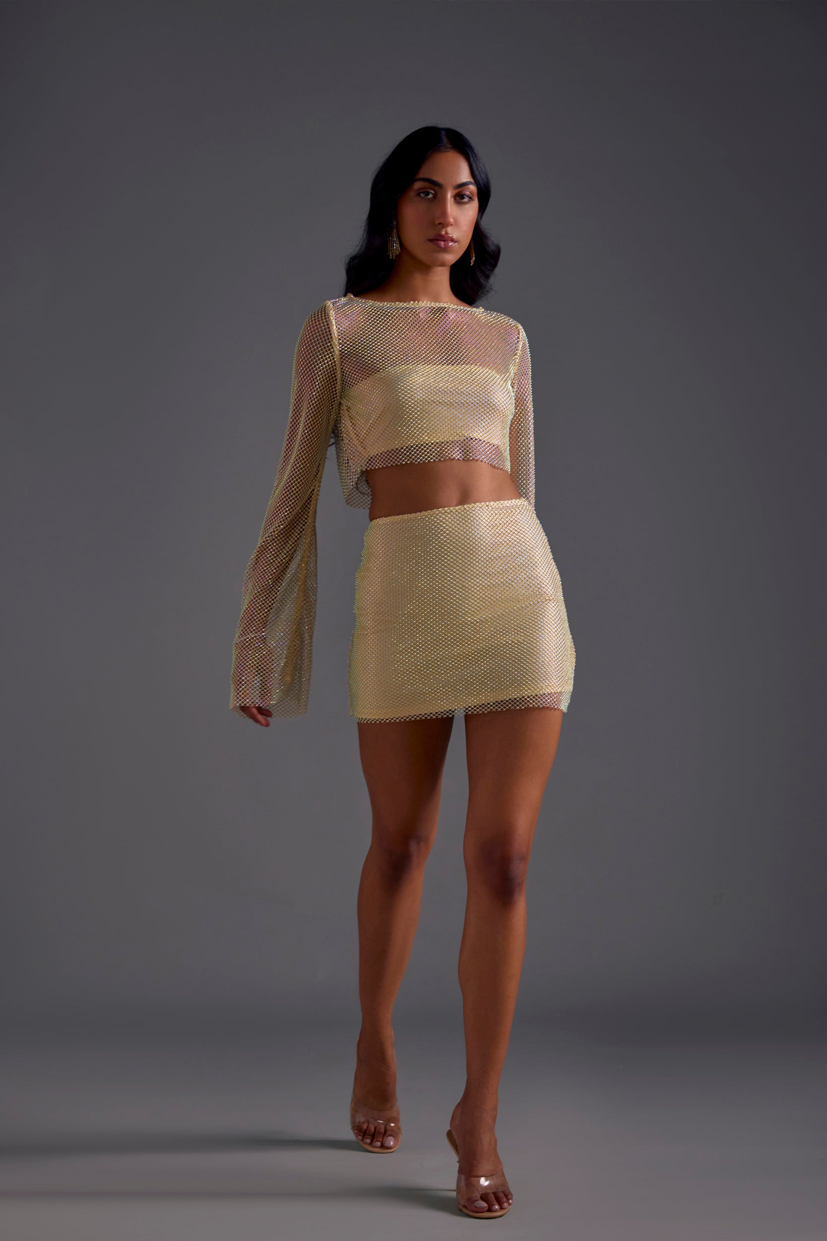 Diamante Mesh Two Piece Mini Skirt Co-ord