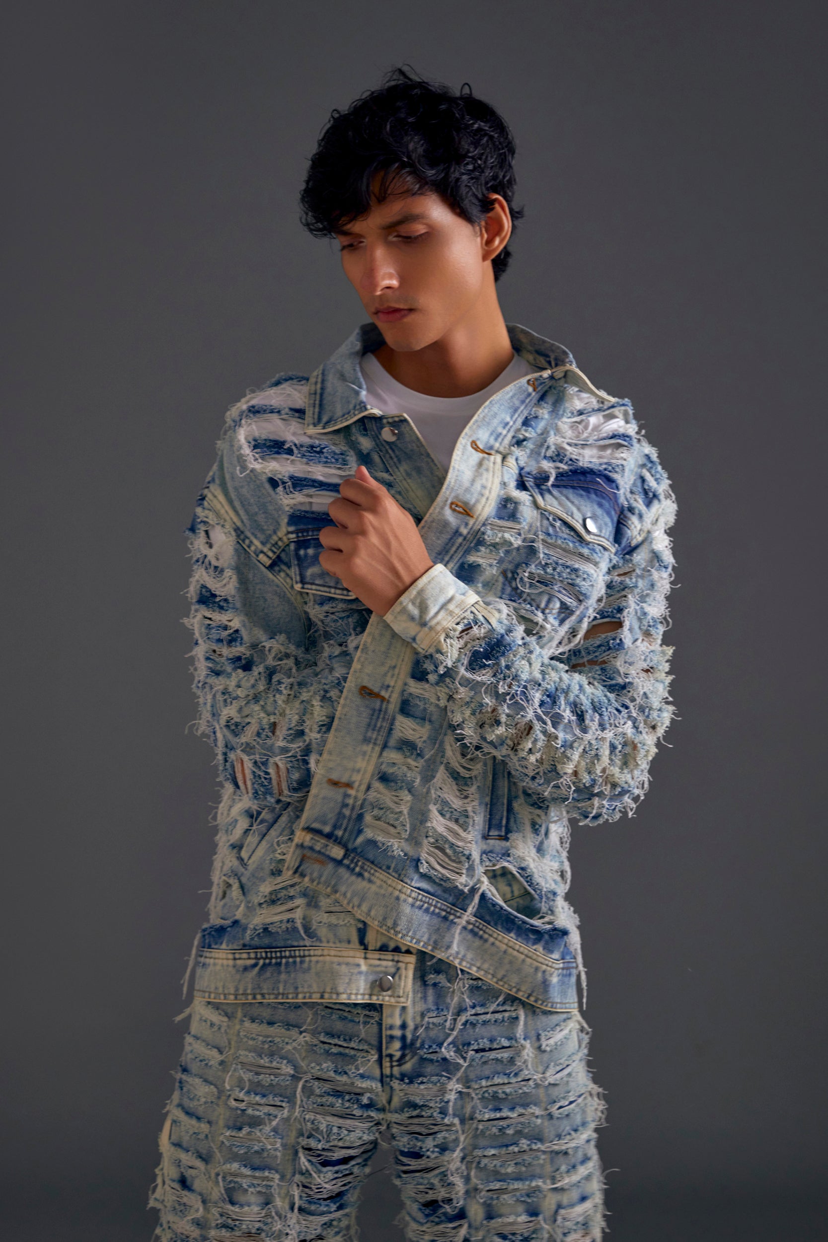 Blue Distressed Denim Jacket