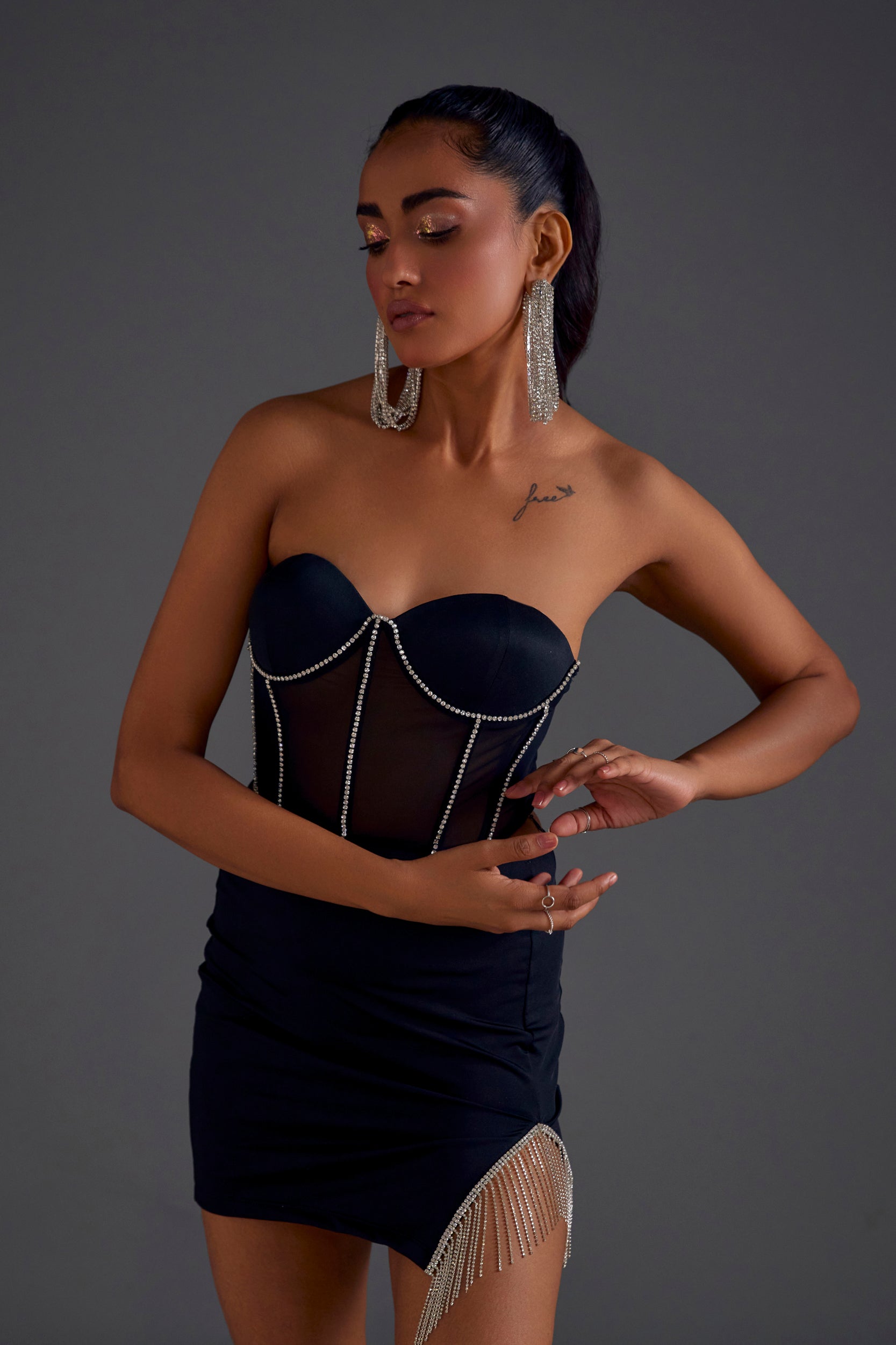 Rhinestone Corset Top- Black
