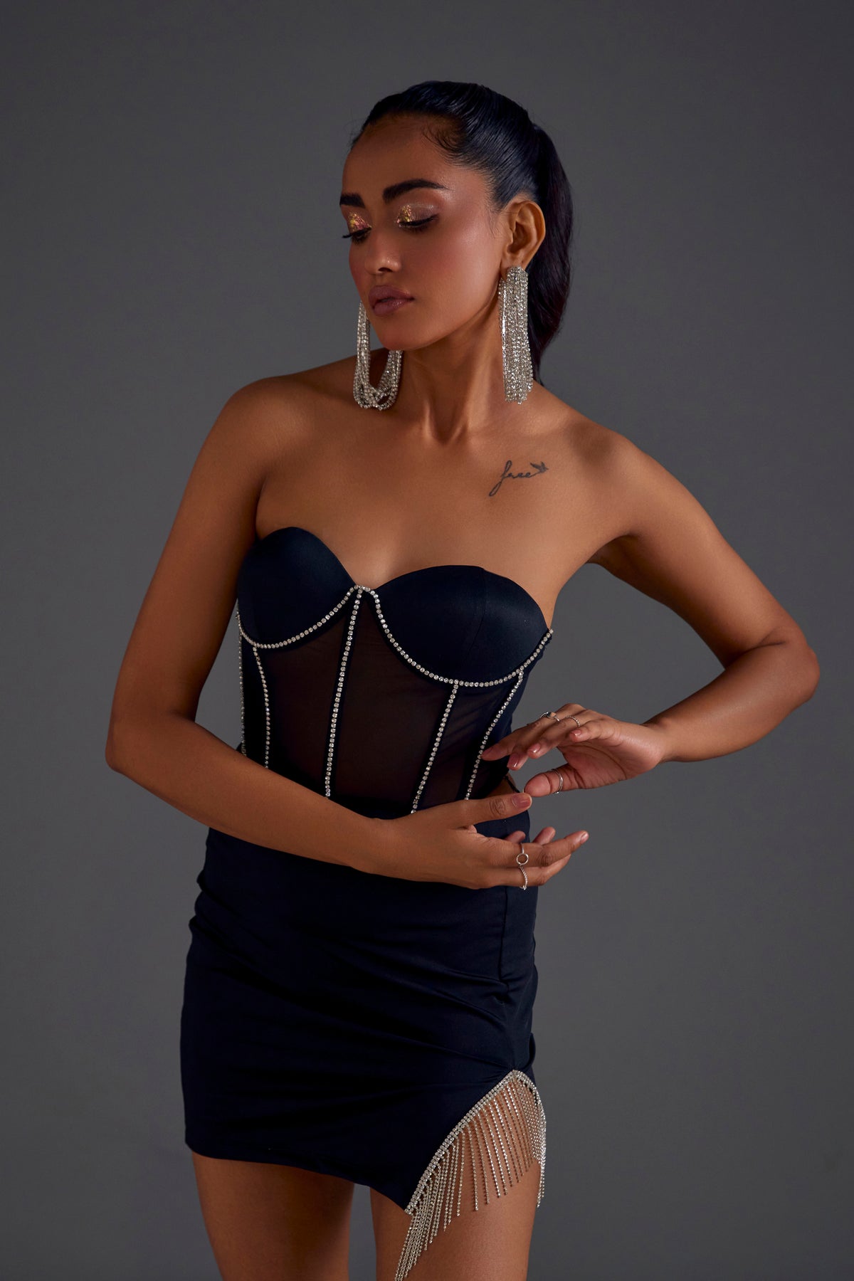 Rhinestone Corset Top- Black