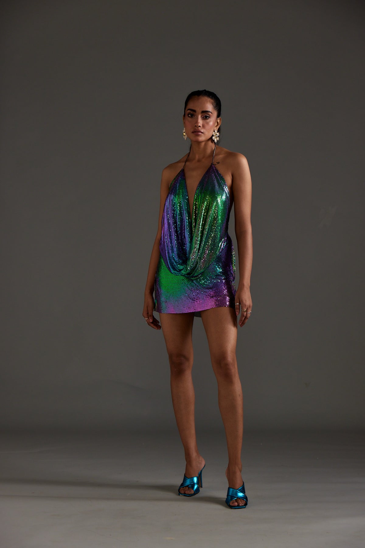 Deep Cowl Dual-Tone Chainmail Top