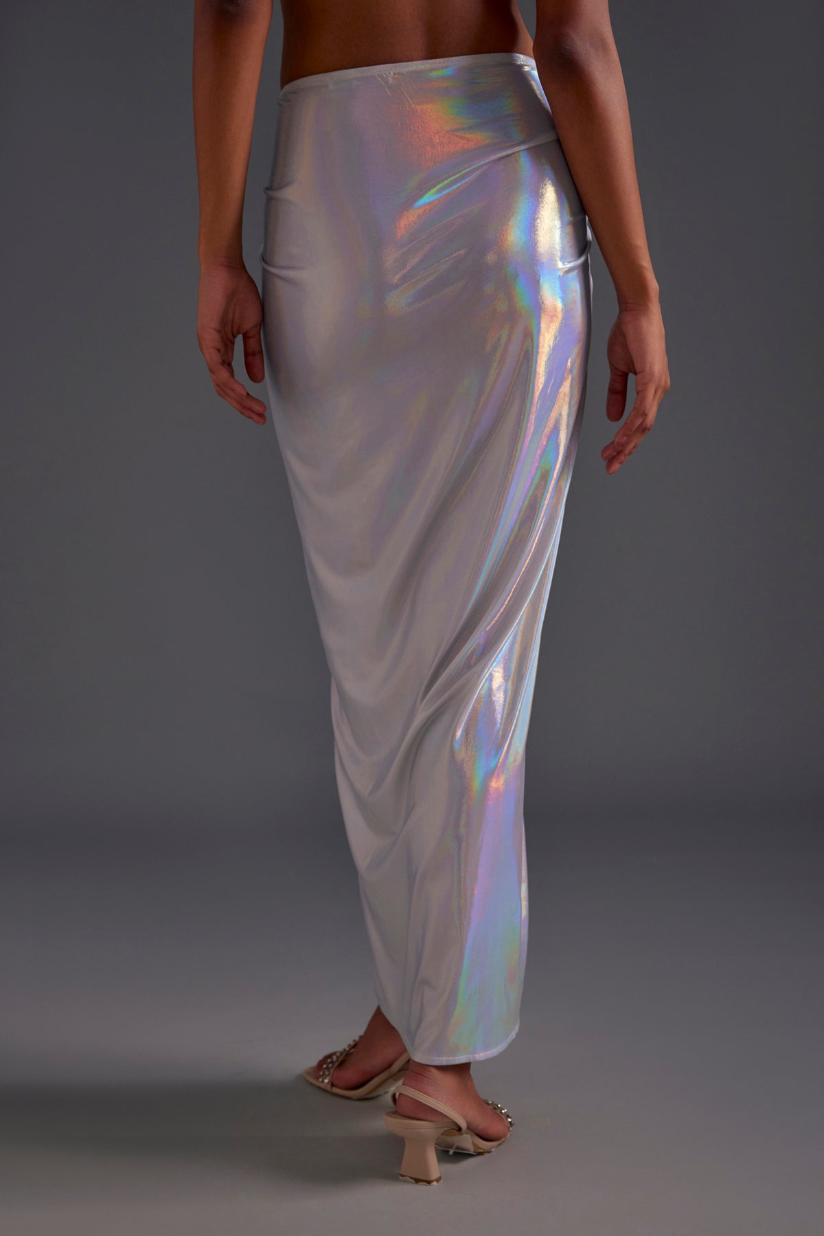Light Silver Front Knotted Slit Skirt