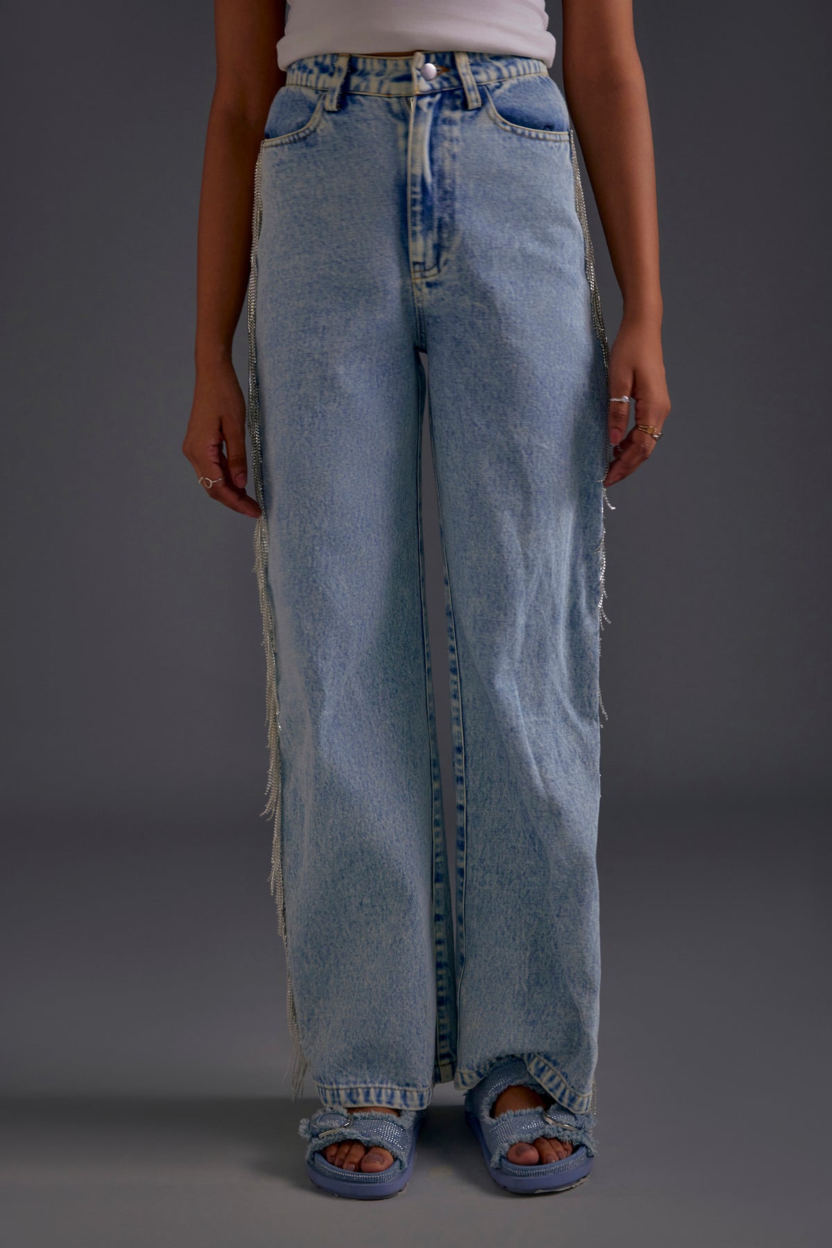 Rhinestone Embellished Blue Jeans