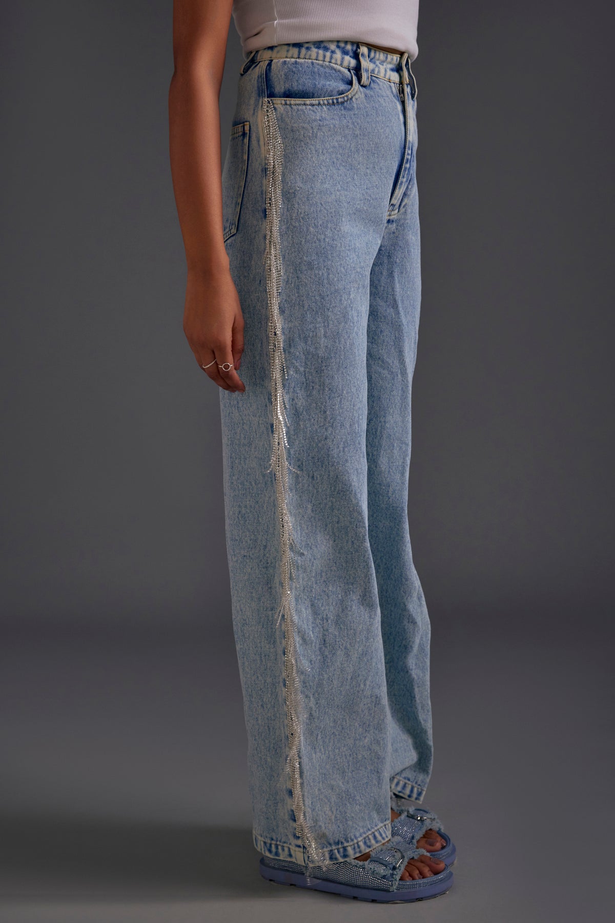 Rhinestone Embellished Blue Jeans