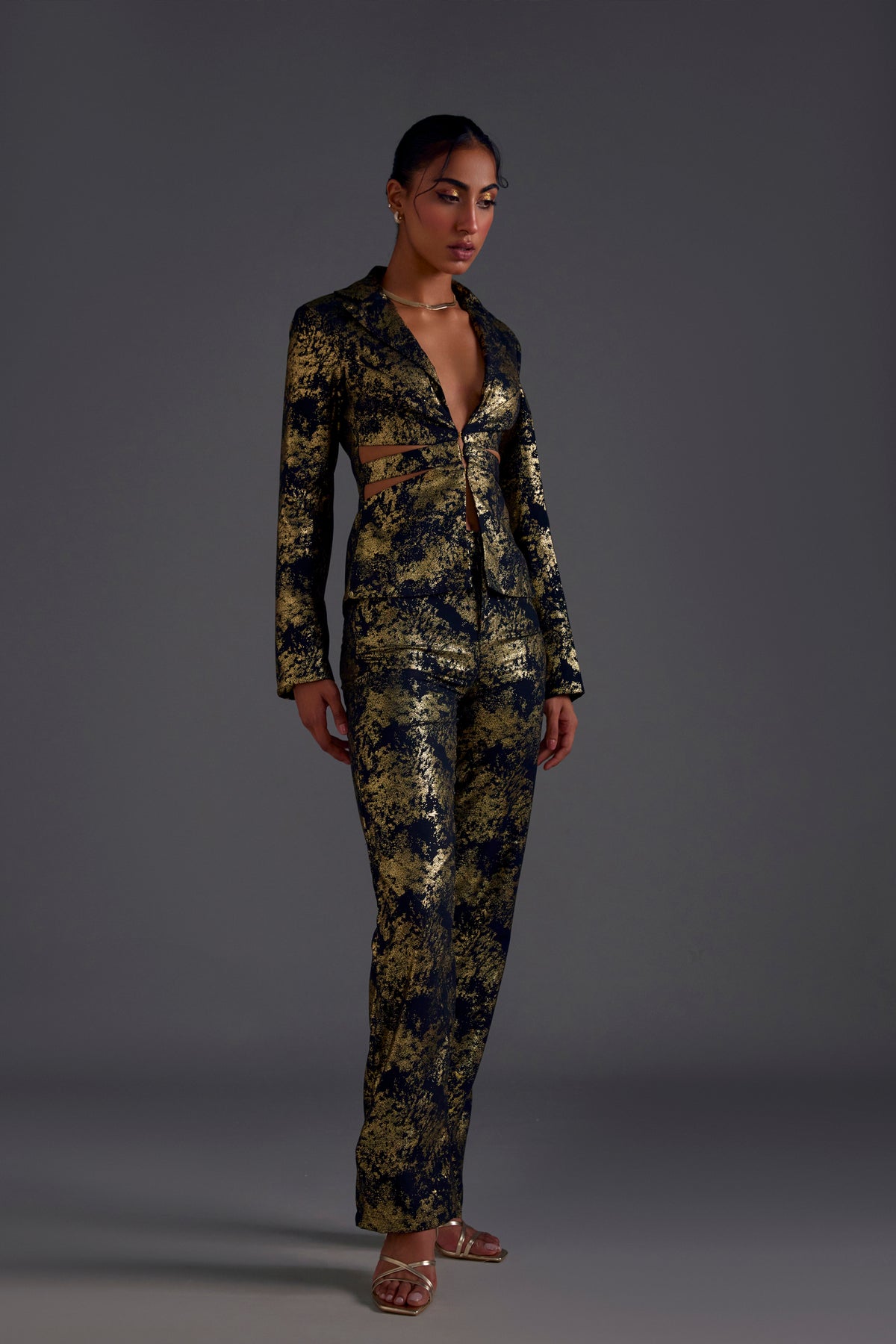 Gold Heathermoss Cutout Blazer