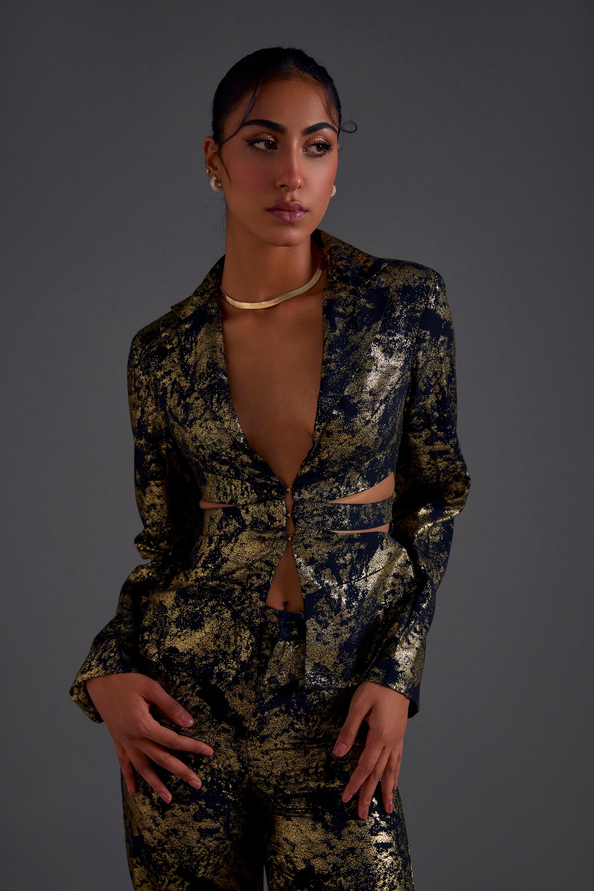 Gold Heathermoss Cutout Blazer