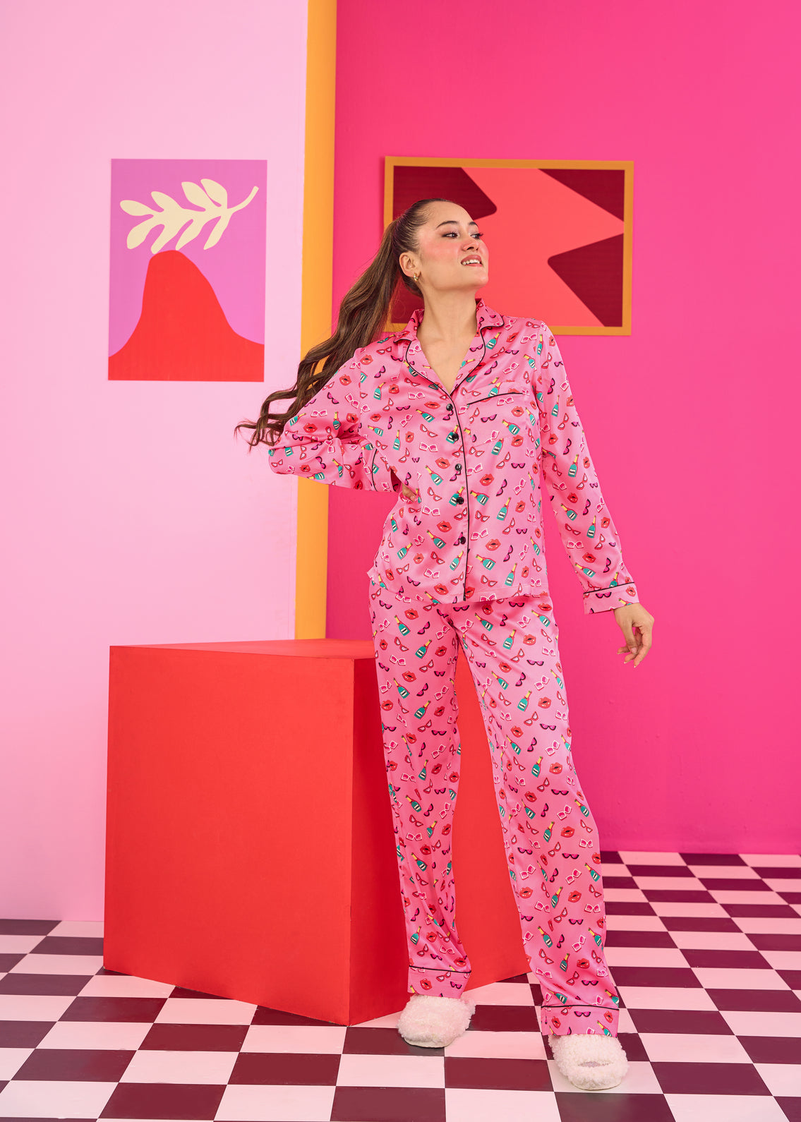 Printed Satin Pyjama Set