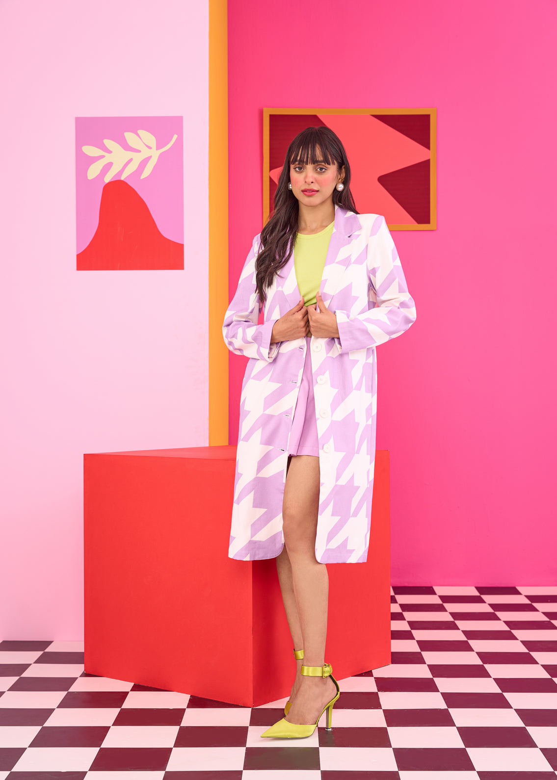 Emily in Paris: Lavender Houndstooth Overcoat