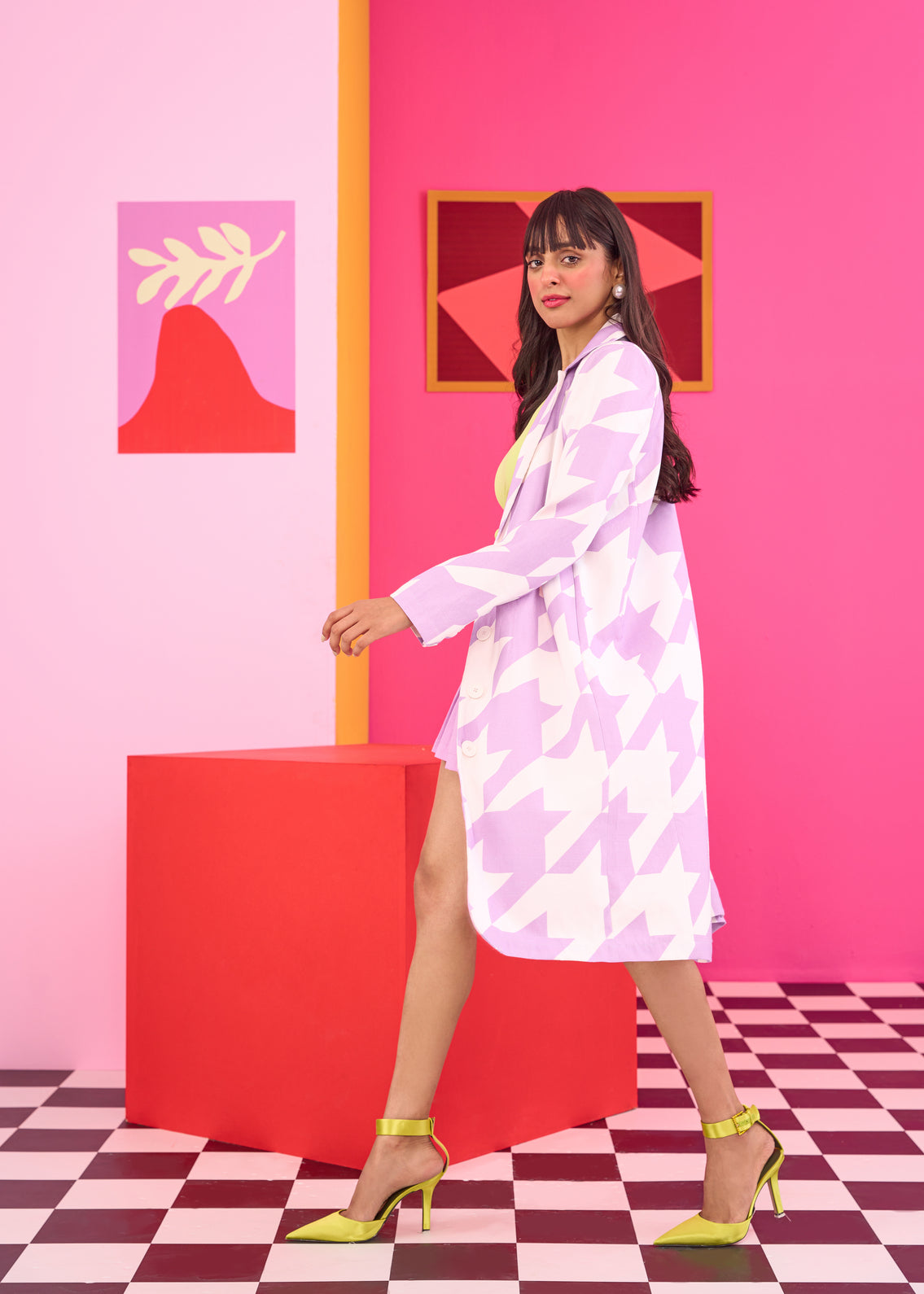 Emily in Paris: Lavender Houndstooth Overcoat