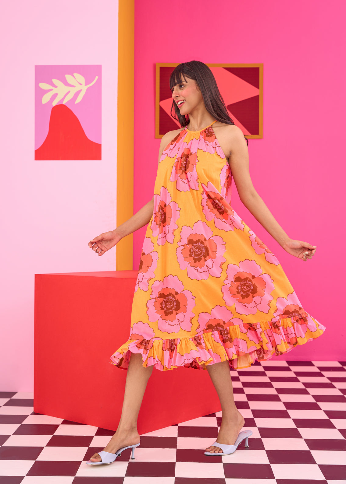 Emily in Paris: Halter Neck Floral Printed Midi Dress