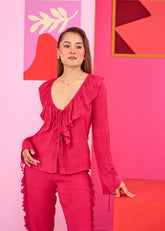 Emily in Paris: Frilled Bell Sleeves Top