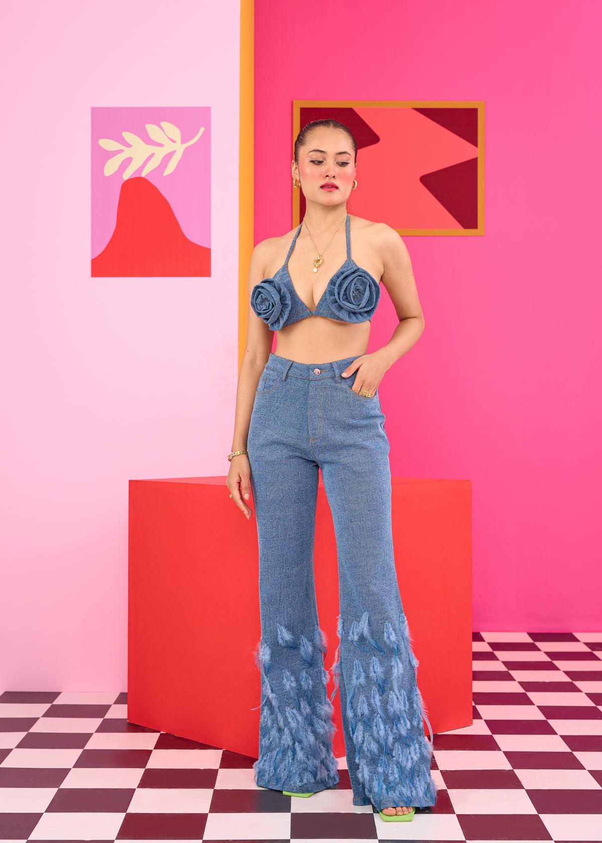 Emily in Paris: Feathered Bootcut Jeans