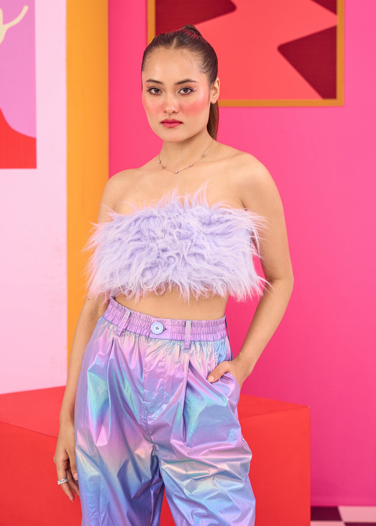 Emily in Paris: Lavender Fur Tube Top