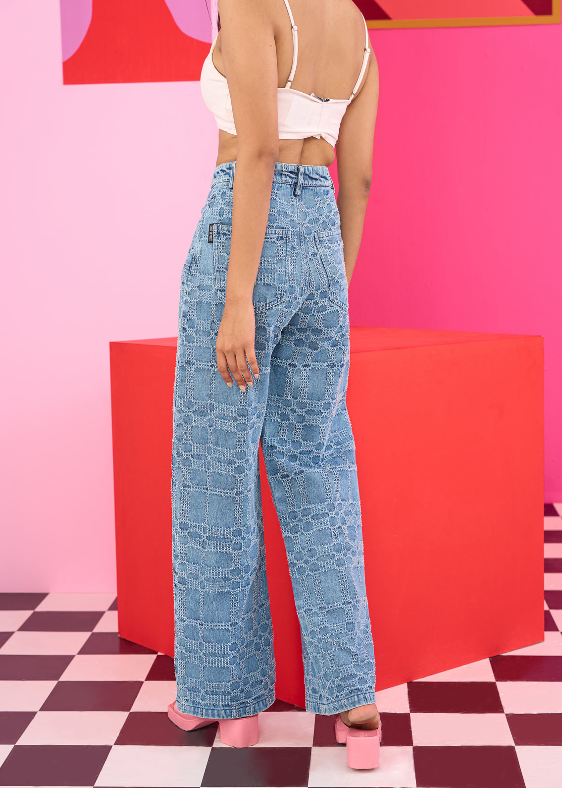 Emily in Paris: Distressed Plaid Jeans