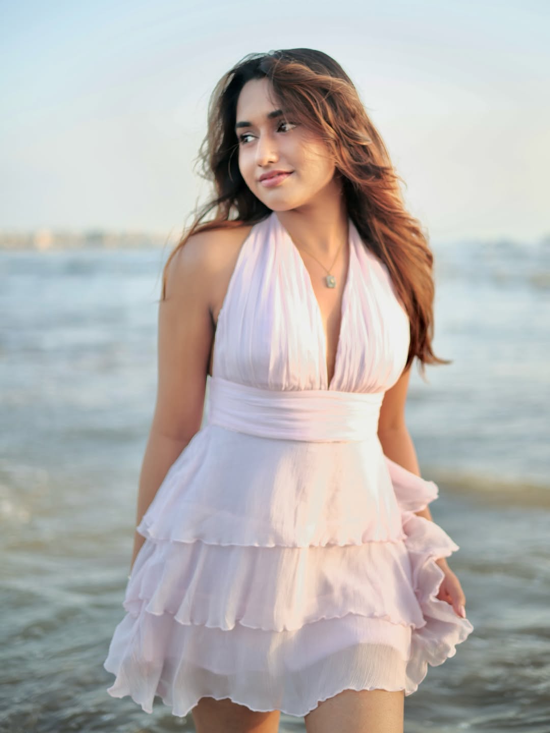 Blush Pink Halter Tiered Mini Dress