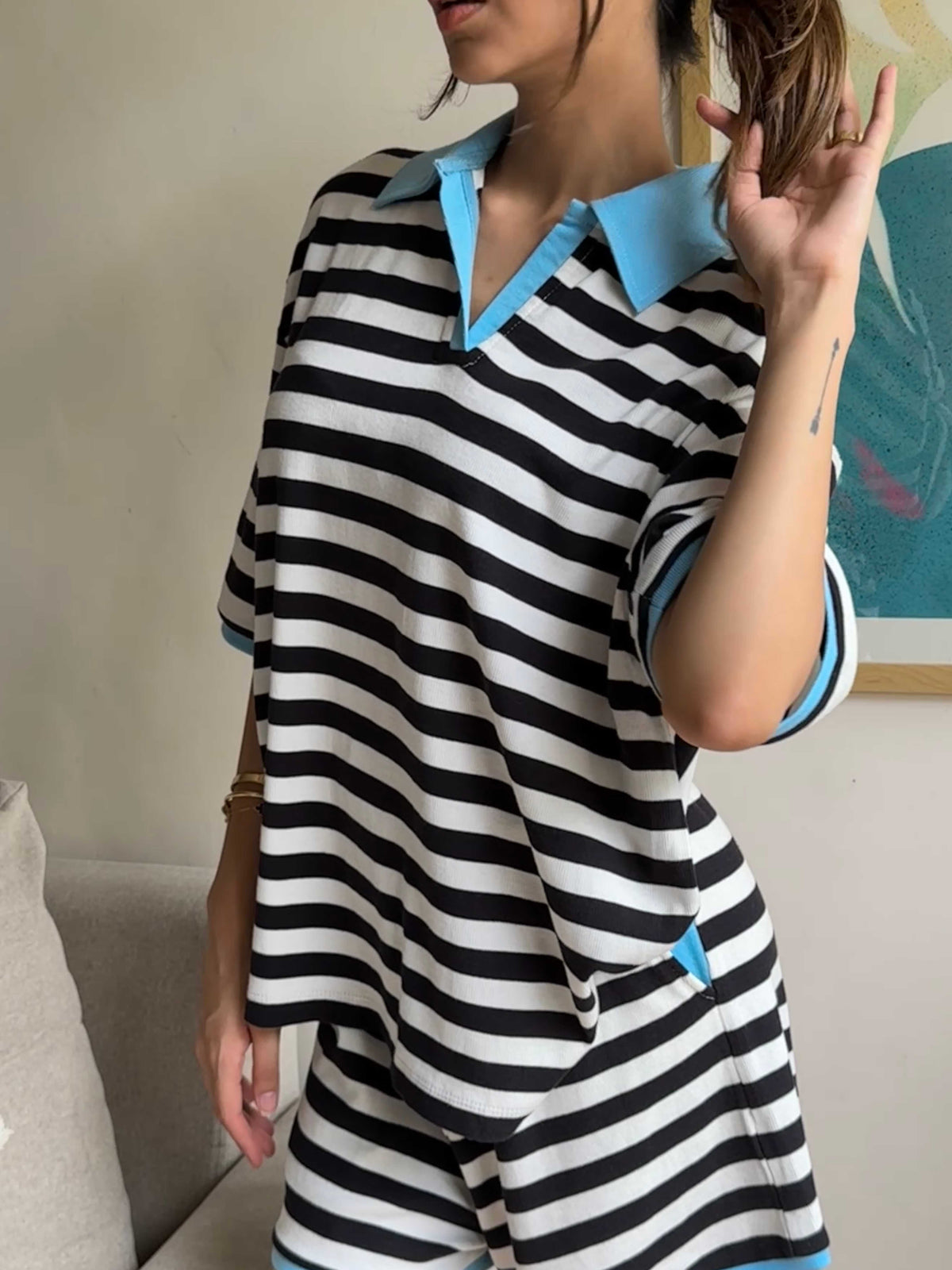 Black and White Striped Lounge Co-ord Set