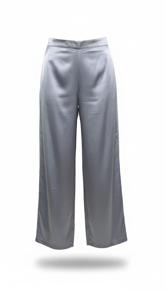 Silver Satin Wide-Leg Pants